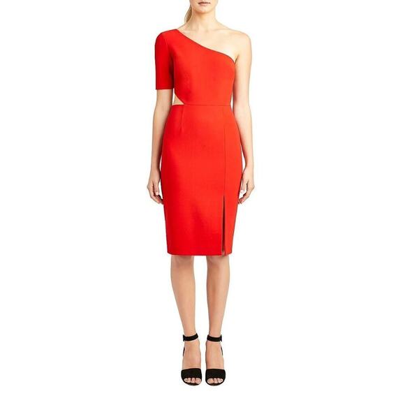 JILL STUART Red One Shoulder Cut-Out Slit‎ Stretch Crepe Dress 10 - Picture 1 of 8